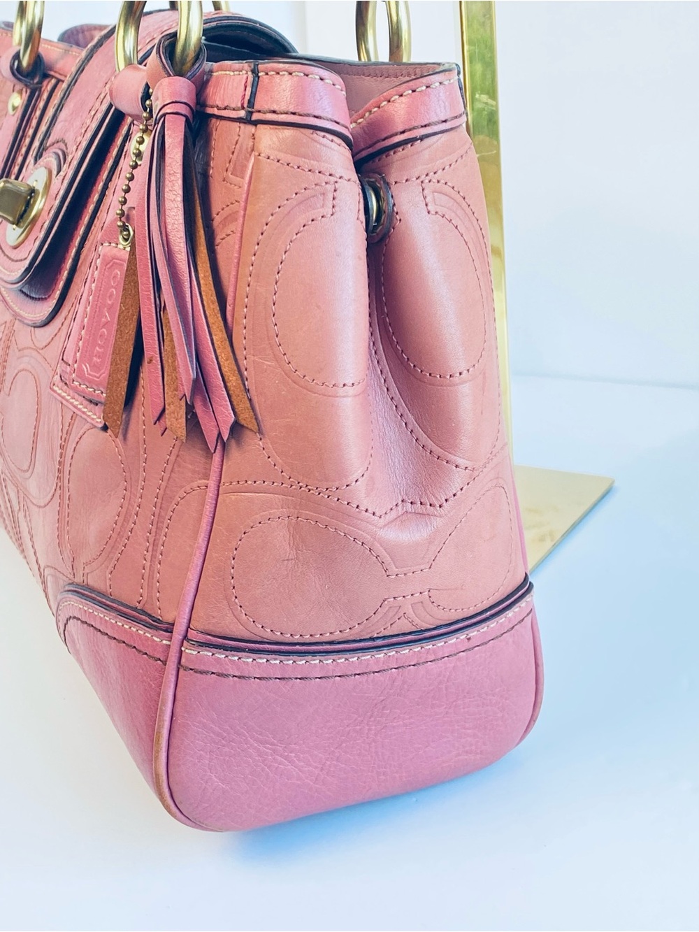 Coach Rare Rose Pink Y2K Embossed Hampton Shoulder Bag - Picture 5 of 13